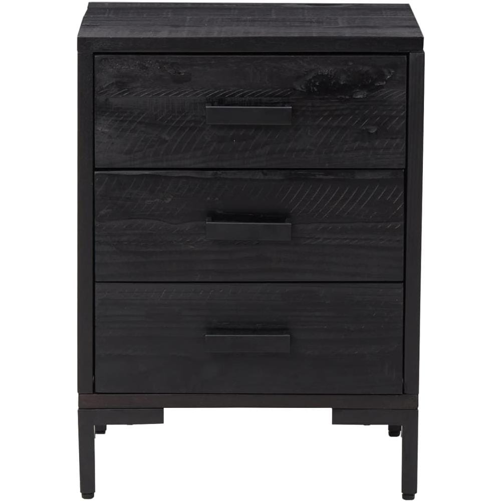 Comodino Nero 40x30x55 cm Legno Massello di Pino Riciclato - Foto 3