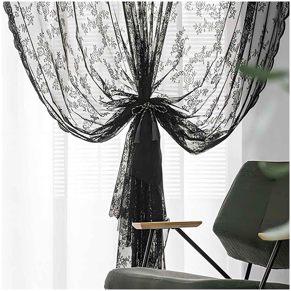 Tende In Pizzo Nero 2 Pezzi Black - Foto 2