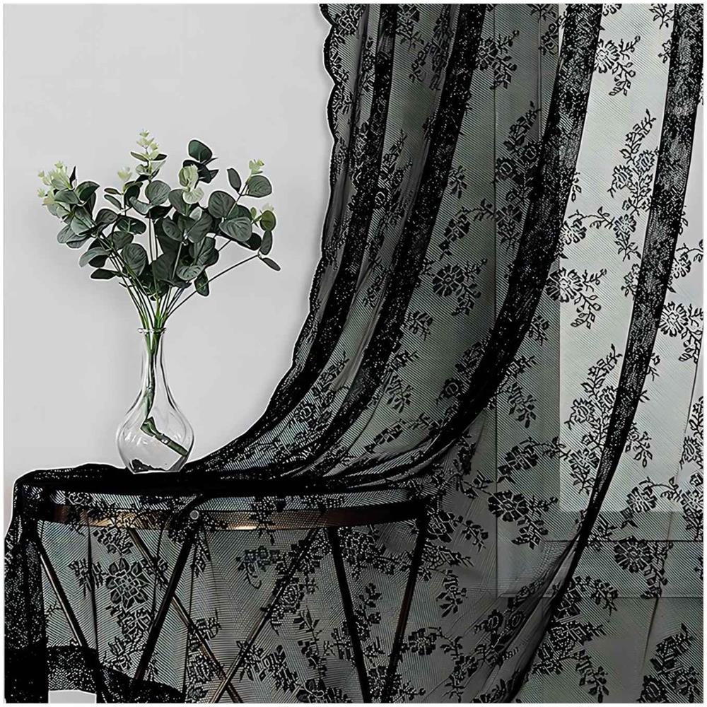 Tende In Pizzo Nero 2 Pezzi Black - Foto 3
