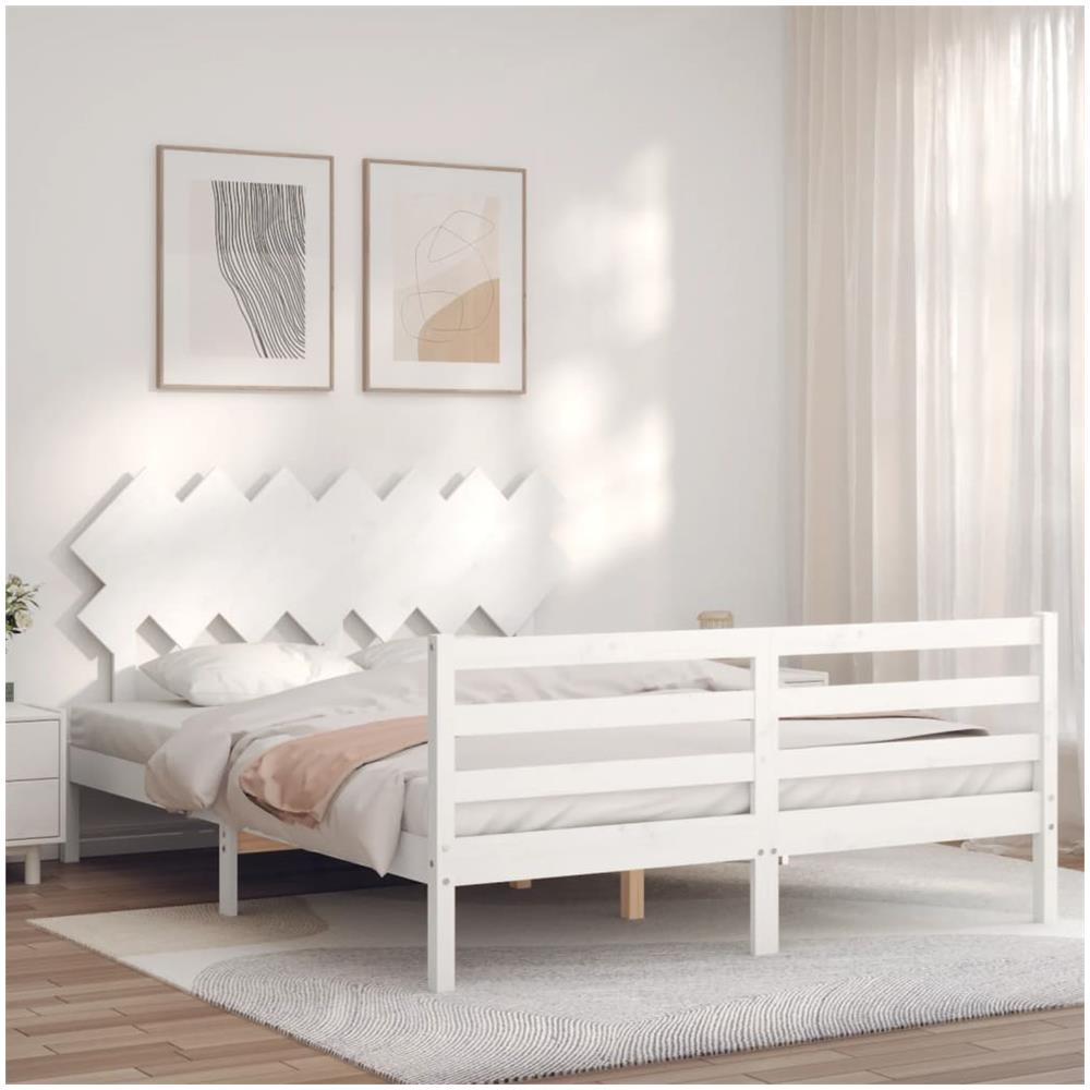 Giroletto con Testiera Bianco King Size in Legno Massello - Foto 1