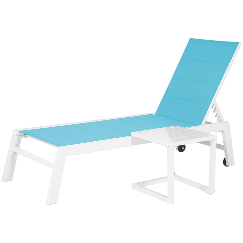 Set Di Lettino E Tavolino Barbados In Textilene Blu - Alluminio Bianco - Foto 1