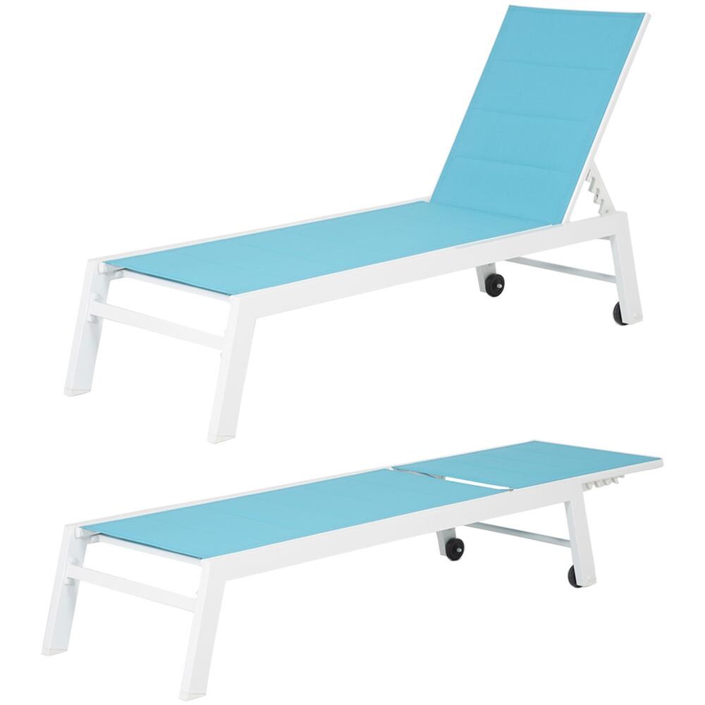 Set Di Lettino E Tavolino Barbados In Textilene Blu - Alluminio Bianco - Foto 6