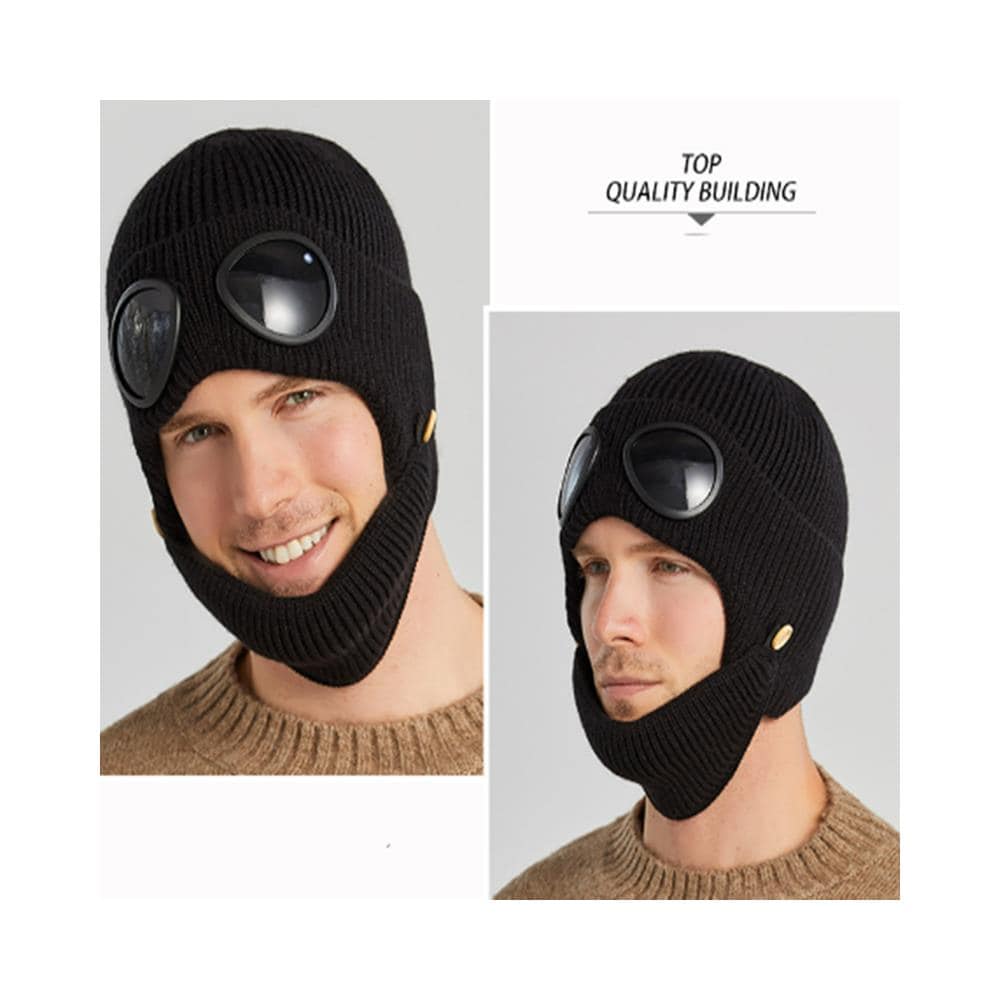 Berretto Lavorato A Maglia Con Maschera Per Occhiali Nero - Foto 7