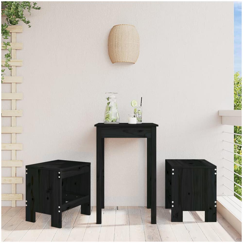 Sgabelli Da Giardino 2pz Neri 40x36x45cm Legno Massello Di Pino - Foto 1
