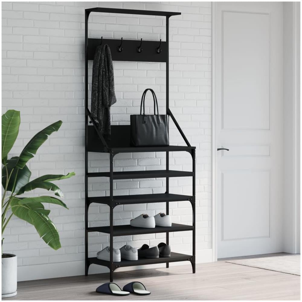Appendiabiti Con Porta Scarpe Nero 70x34x184 Cm - Foto 1
