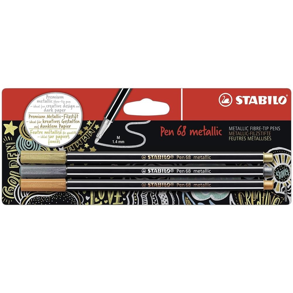Pen 68 metallic - Pennarello Premium Metallizzato - Pack da 3 - Oro /Argento /Rame - Foto 1