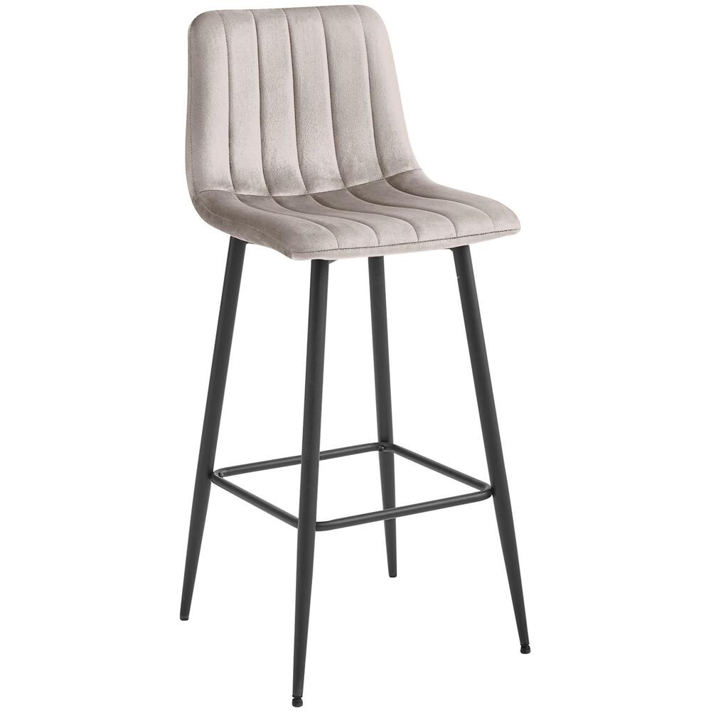 Sgabello da bar POZZA - Velluto beige scuro con gambe nere x 4 - Foto 2