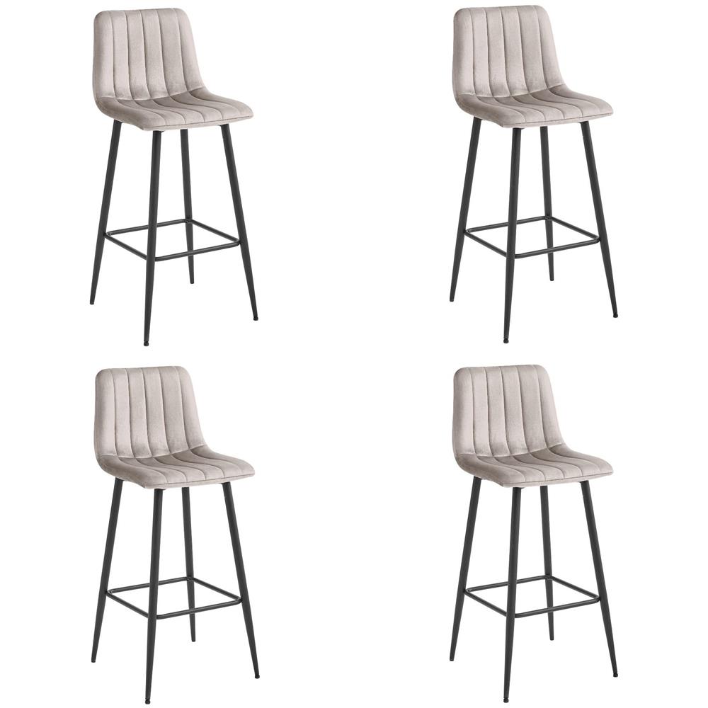 Sgabello da bar POZZA - Velluto beige scuro con gambe nere x 4 - Foto 1