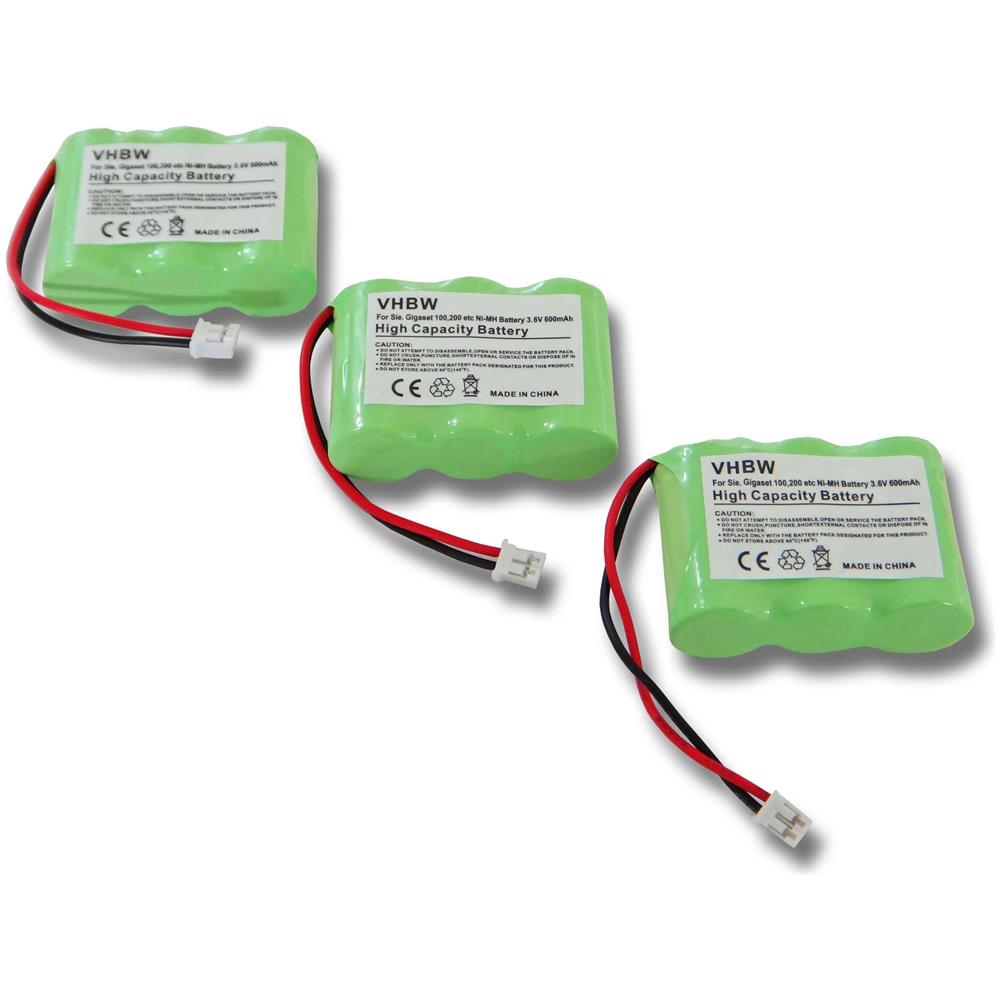 vhbw - 3x Batteria Ni-mh 400mah (2.4v) Per Telefono Fisso Cordless Audioline Dect 7500, 7500
