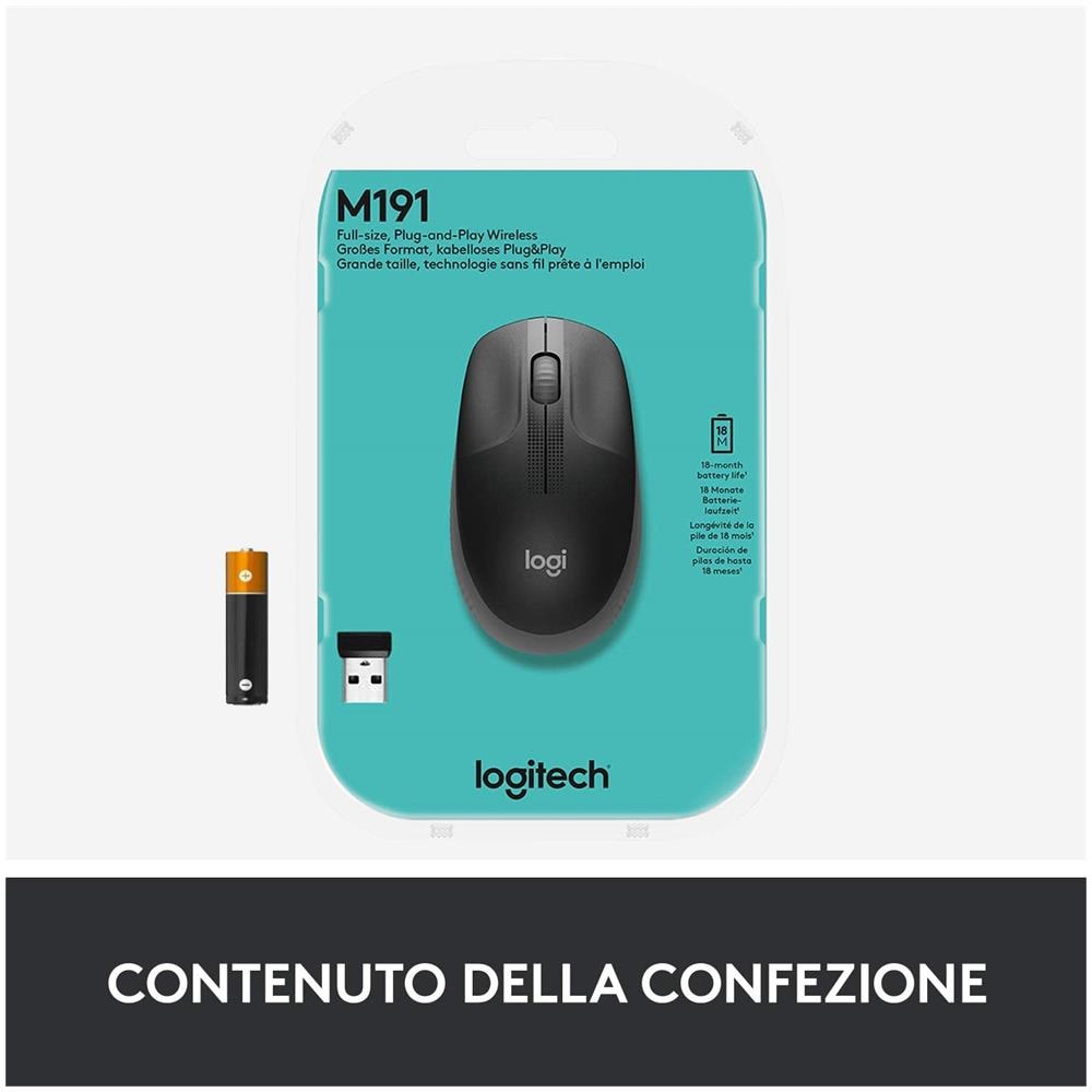 Mouse M190 Ottico 3 Tasti 1000 DPI Colore Antracite e Nero - Foto 4