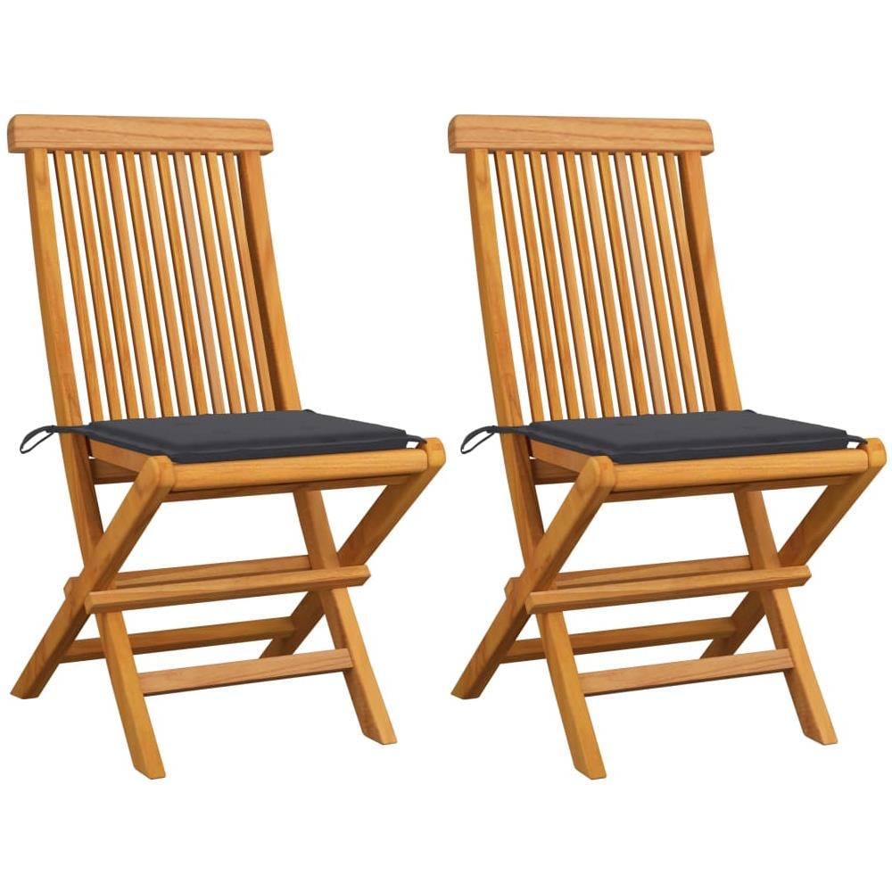 Sedie da Giardino con Cuscini Antracite 2 pz Massello di Teak - Foto 1