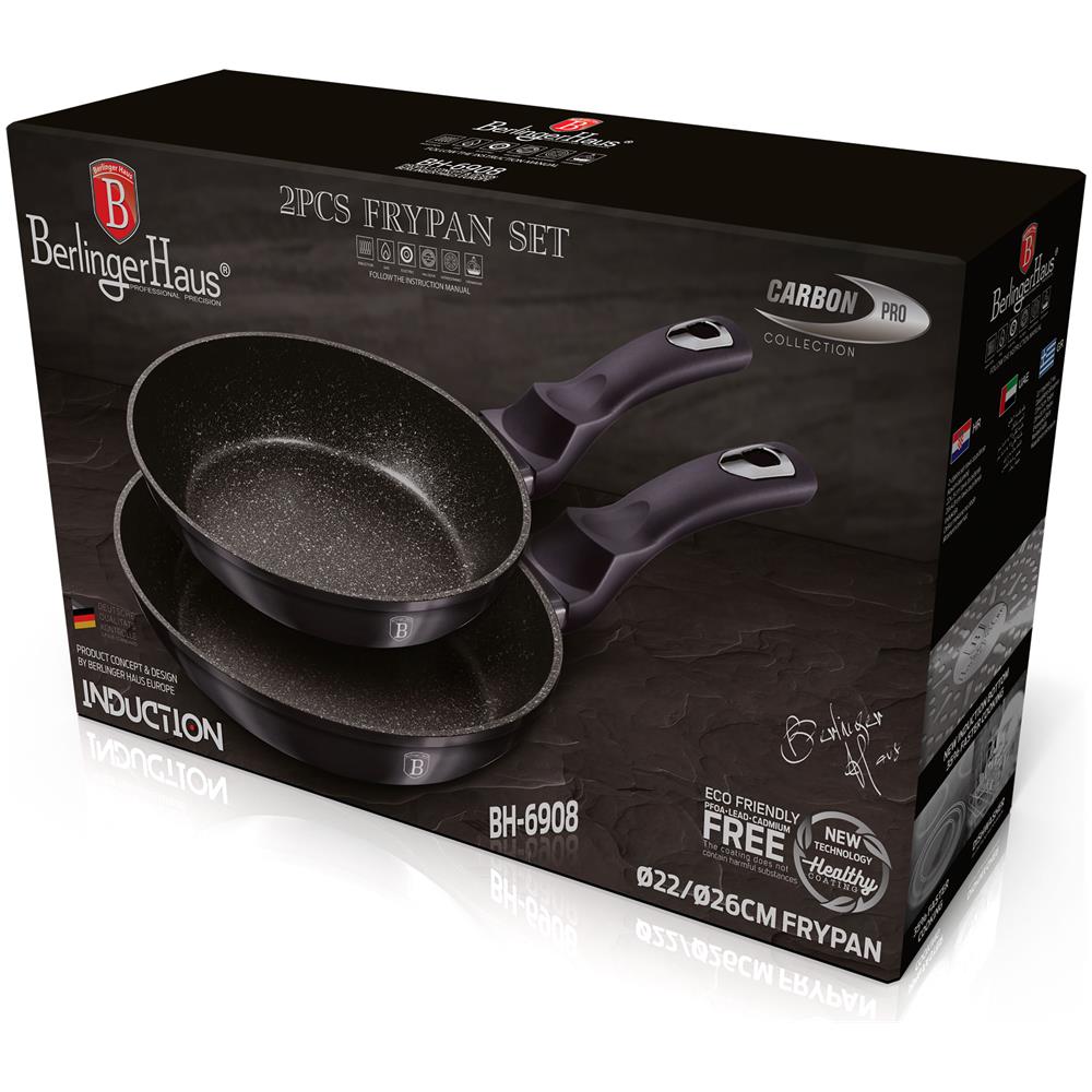 Carbon Pro Set Di Padelle Induzione 22 - 26 Cm In Alluminio Antiaderente Marmo Senza Pfoa Grigio - Foto 2