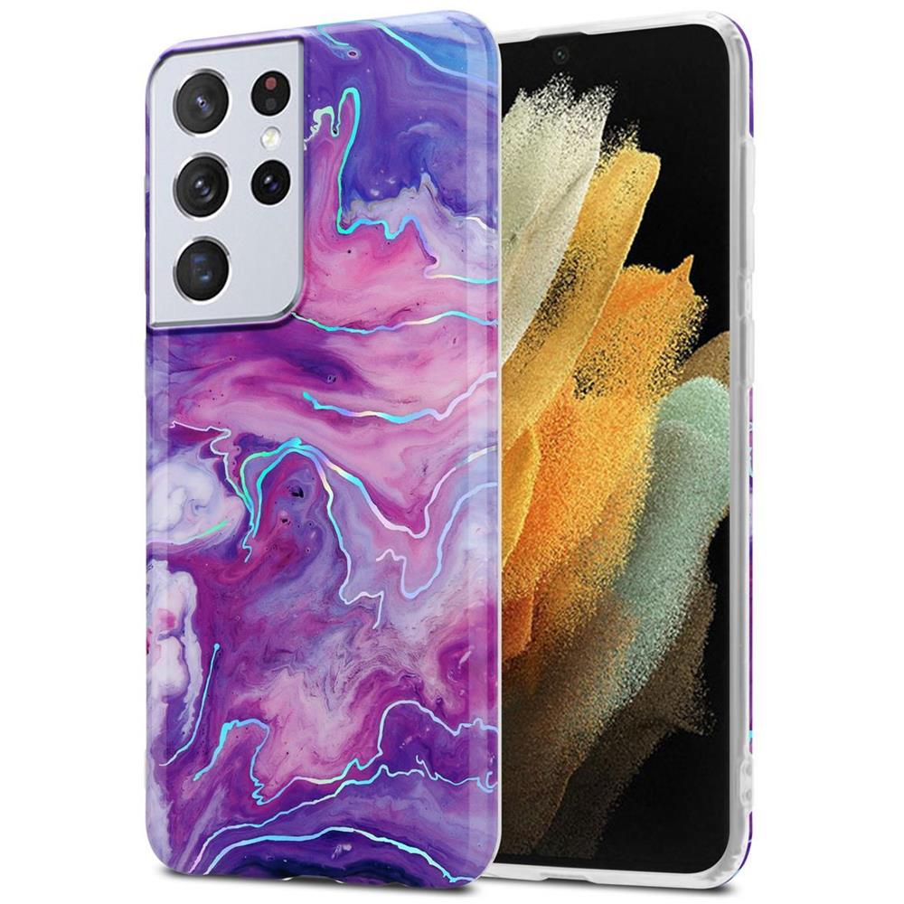 Custodia Compatibile Con Samsung Galaxy S21 Ultra In Marmo Rosa Viola No. 19 - Coperchio Protettivo In Silicone Tpu Con Motivo A Mosaico - Foto 1