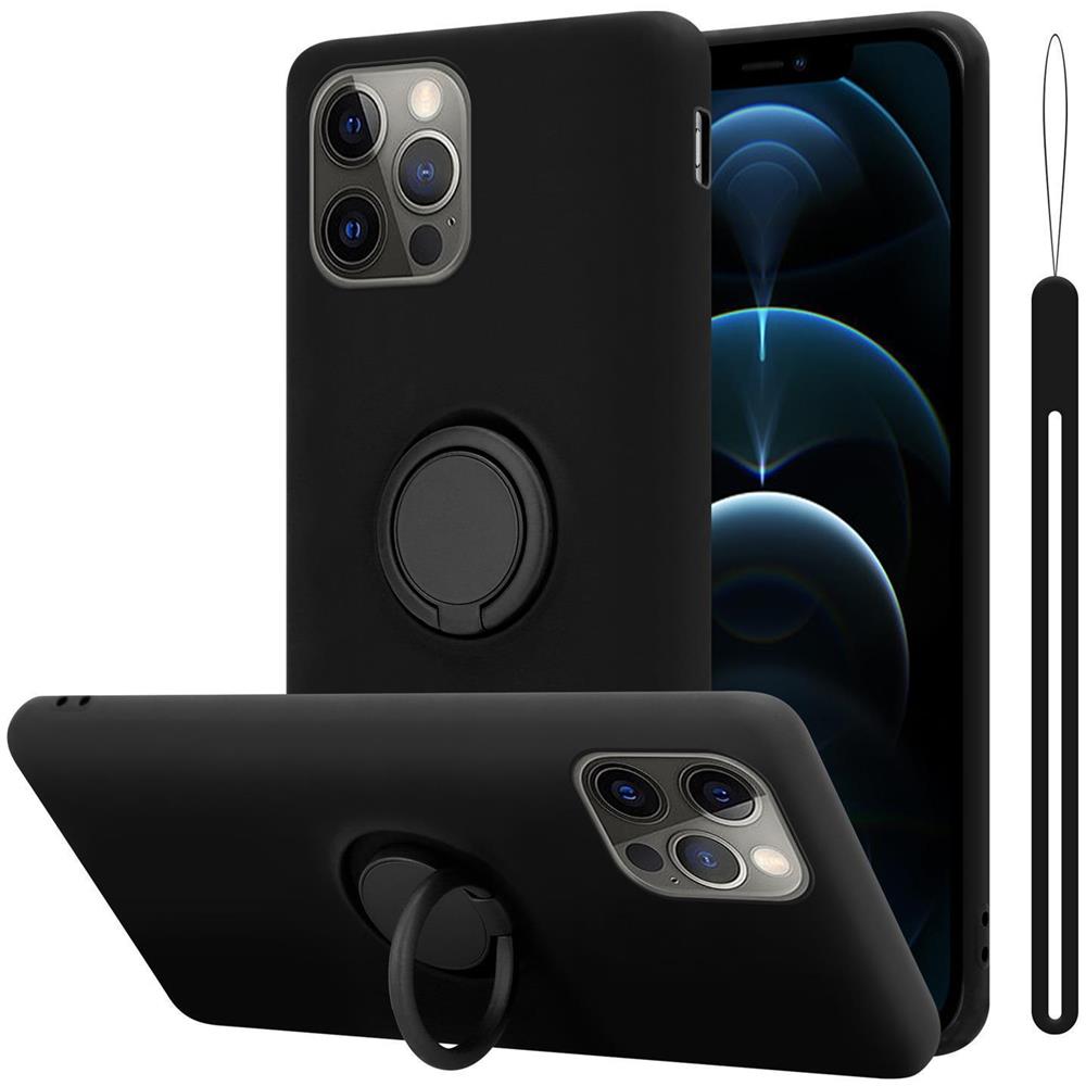 Custodia Compatibile Con Apple Iphone 12 Pro Max In Liquid Nero - Coperchio Protettivo In Silicone Tpu Flessibile Con Anello - Foto 1
