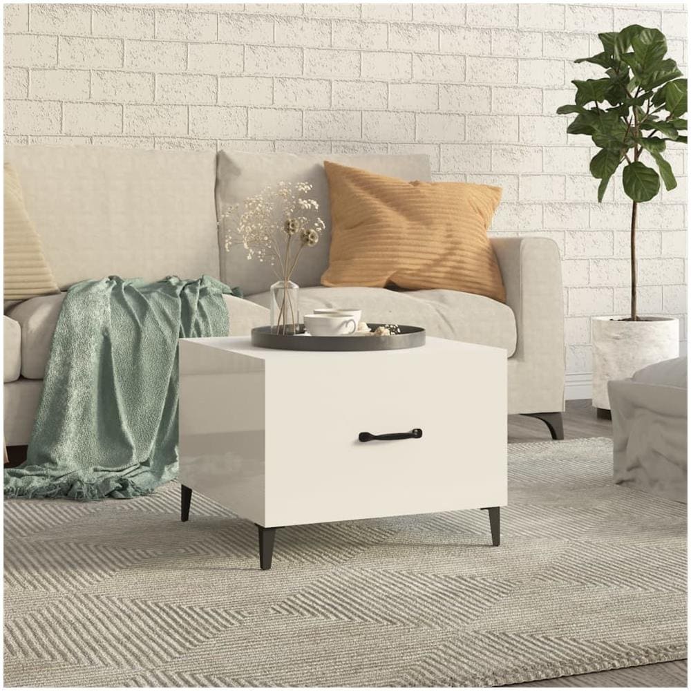 Tavolino Salotto Con Gambe In Metallo Bianco Lucido 50x50x40cm - Foto 1