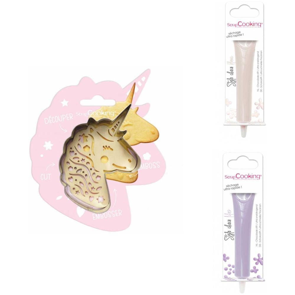 Kit Biscotti Unicorn Relief + 2 Penne Al Cioccolato Bianco E Lilla - Foto 1