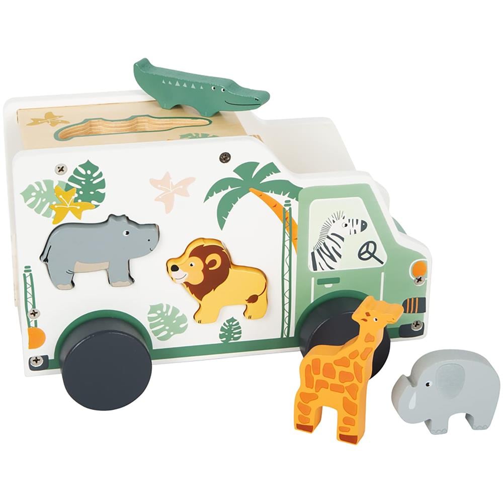 Selezionatore Di Forme Per Camion Safari Di Small Foot - Auto In Legno E Puzzle 2 In 1 - Gioco Di Smistamento In 6 Pezzi Con Animali Della Giungla - Set Da Gioco Insegna Concentrazione E Abilita Motorie - Eta 12+ Mesi - Foto 1