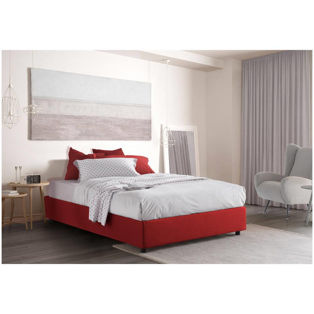 Letto Matrimoniale Adele, Letto Contenitore Con Rivestimento In Tessuto, 100% Made In Italy, Apertura Frontale, Con Materasso Cm 140x190 Incluso, Rosso - Foto 1