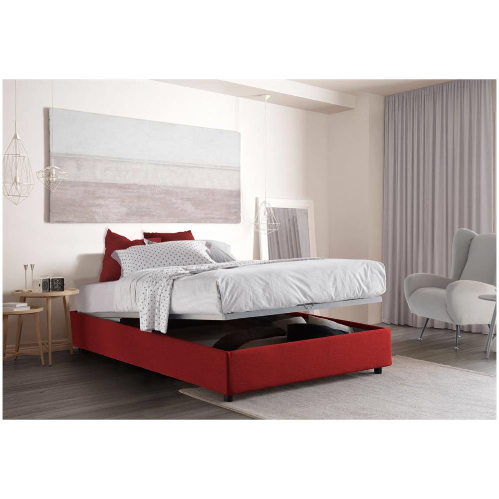 Letto Matrimoniale Adele, Letto Contenitore Con Rivestimento In Tessuto, 100% Made In Italy, Apertura Frontale, Con Materasso Cm 140x190 Incluso, Rosso - Foto 2
