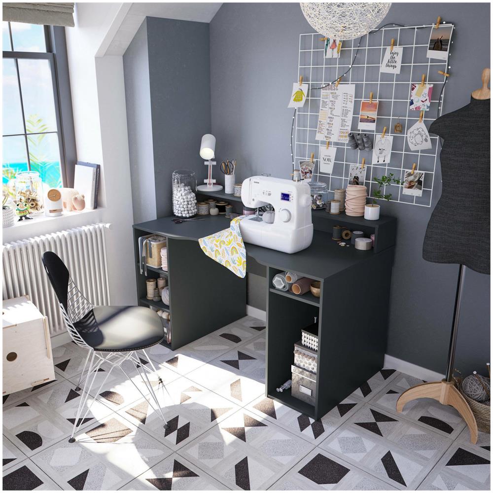 Scrivania Phoenix, Scrittoio Multifunzione Moderno Da Gaming, Tavolo Da Studio Porta Pc E Porta Cd, Tavolo Da Studio Con Ripiani, 136x67h88 Cm, Antracite - Foto 4