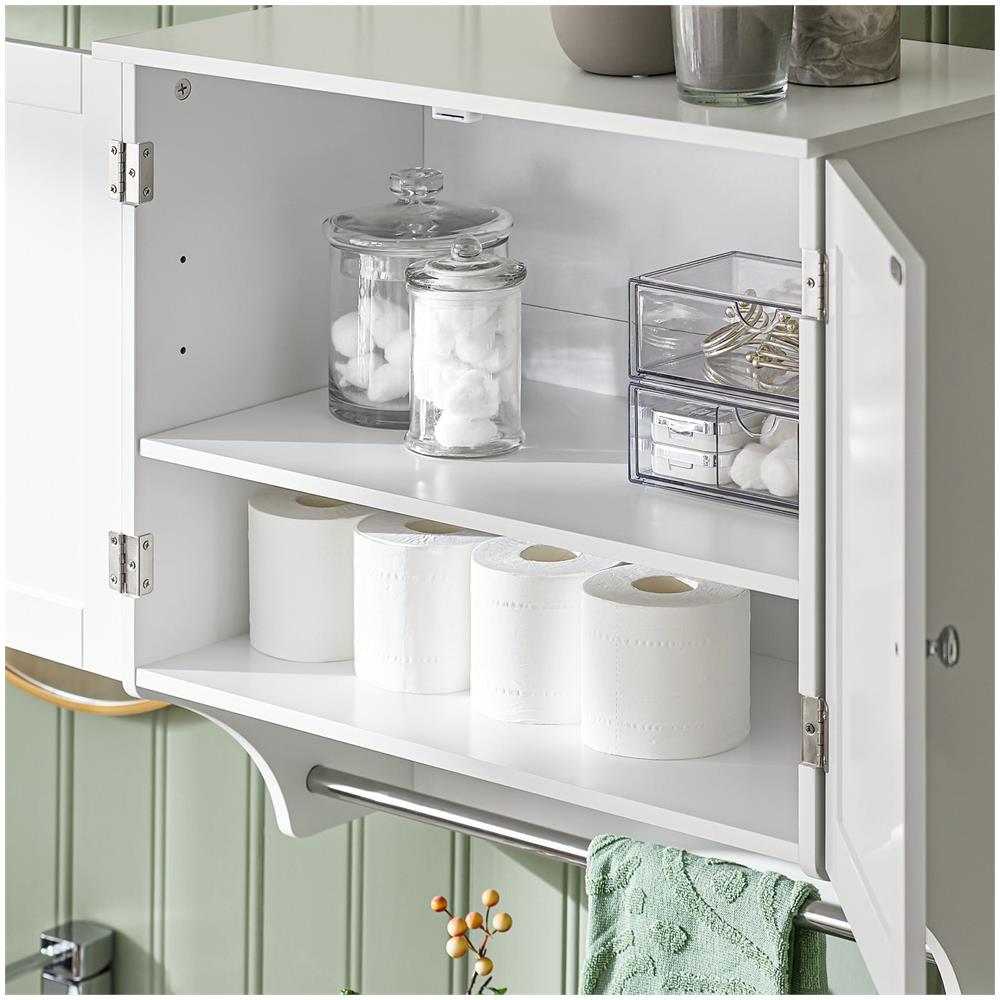 Pensile Con Ante Mobile Da Parete Da Bagno Mobile Porta Medicinali Elegante Armadietto Sospeso Per Il Bagno Bianco 60x30x60cm Bzr84-w - Foto 2
