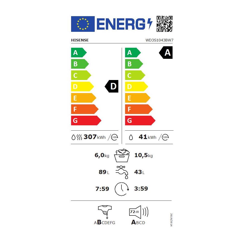 Hisense WD3S1043BW7, Caricamento frontale, Libera installazione, Bianco, Sinistra, Grigio, Grigio - Foto 2