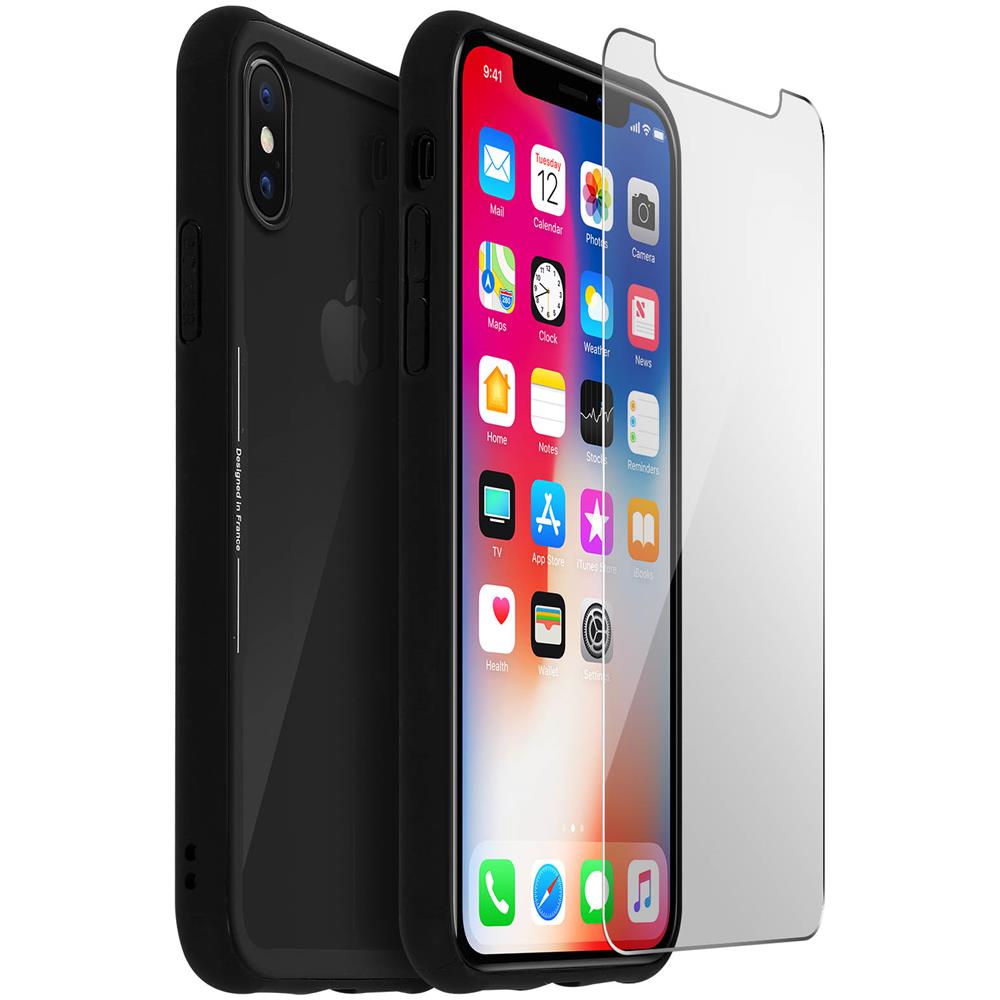 Cover Integrale Iphone X / xs Bumper Cover Rinforzata Pellicola Schermo Muvit Nero - Foto 2