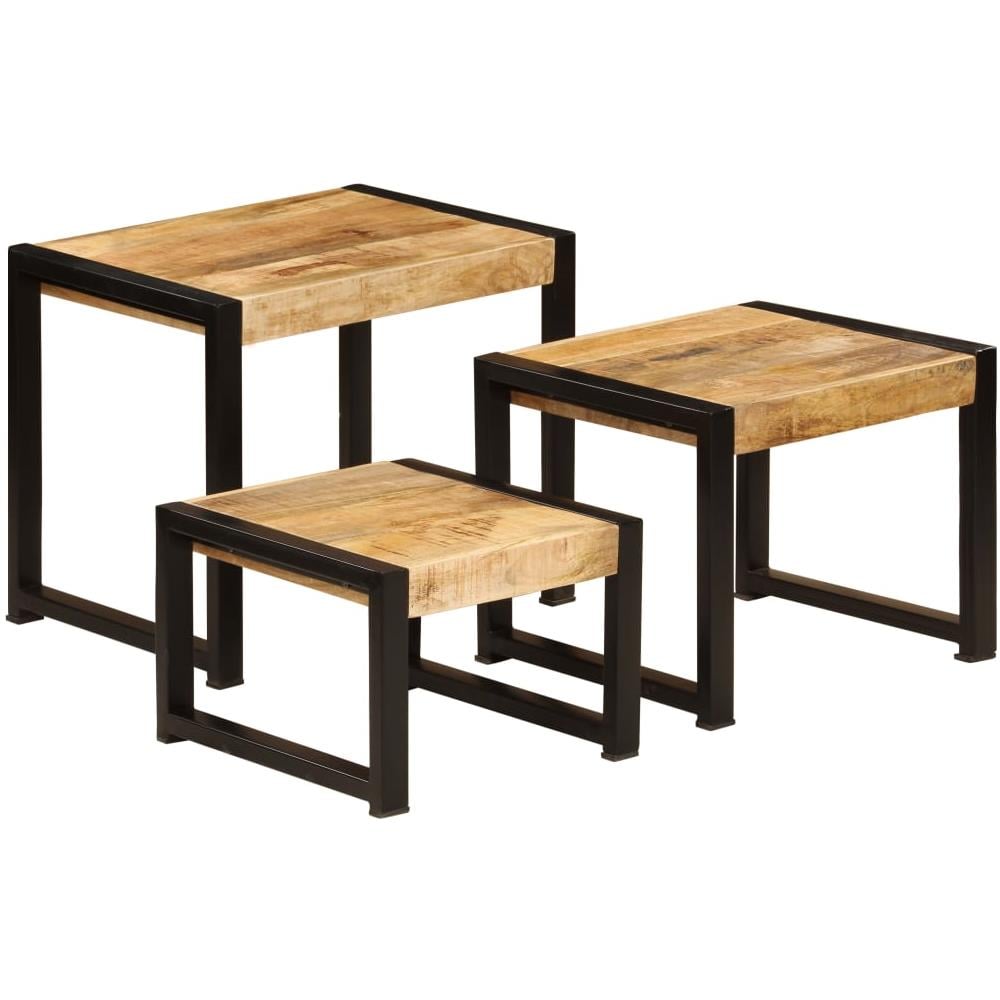 Tavolini Impilabili 3 Pz In Legno Massello Di Mango - Foto 1