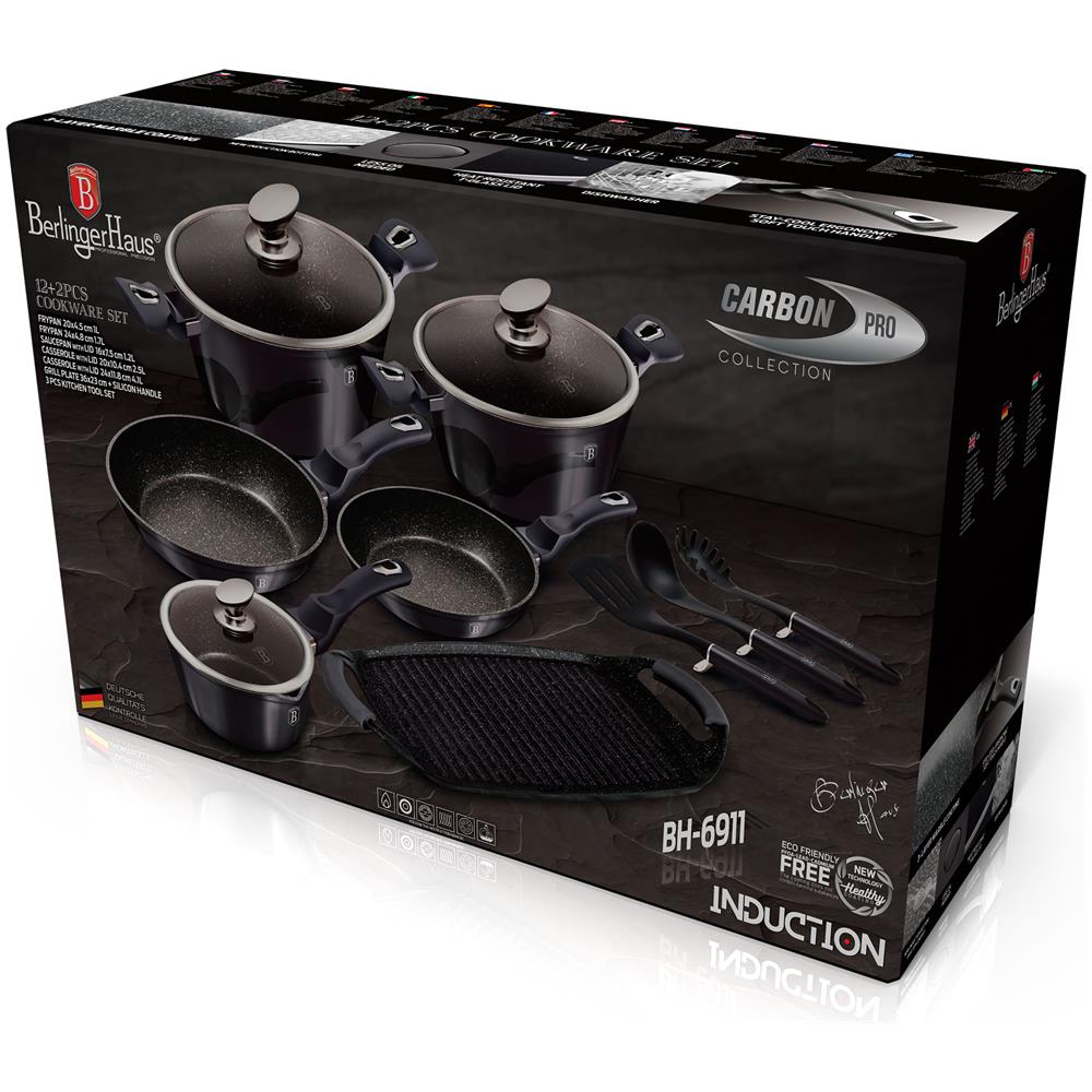 Carbon Pro Set Pentole Induzione 12-pcs Alluminio Antiaderente Casseruoli Padelle Piastra Grigio - Foto 3