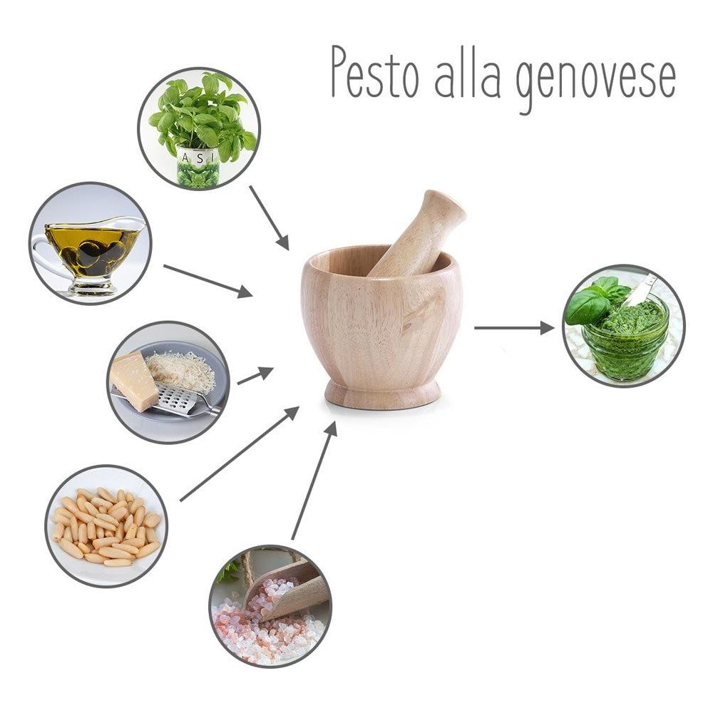 Mortaio Da Cucina Con Pestello, Legno Di Gomma, - Foto 2