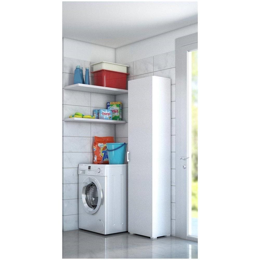 Armadio Multiuso A 1 Anta E 4 Ripiani Regolabili, 100% Made In Italy, Mobile A Colonna Per Bagno, Cm 45x45h195, Colore Bianco - Foto 1