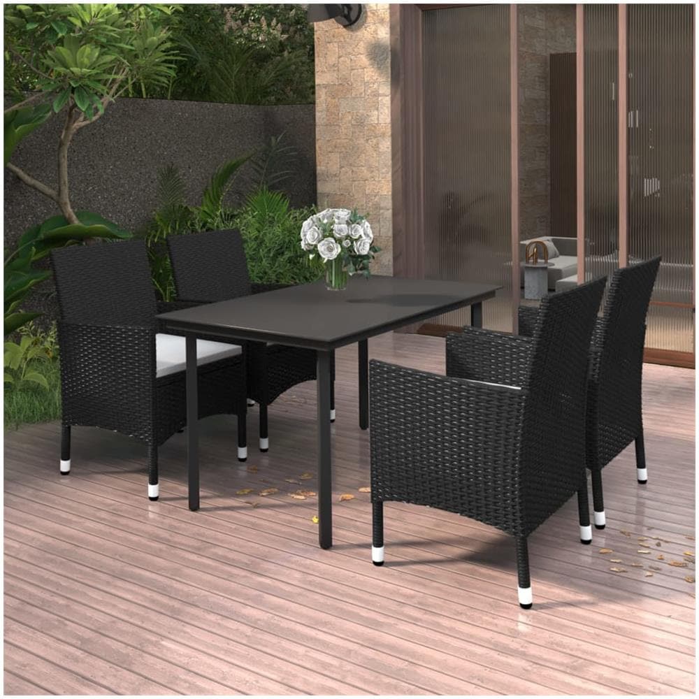 Set Da Pranzo Da Giardino 5 Pz Con Cuscini Polyrattan E Vetro - Foto 1