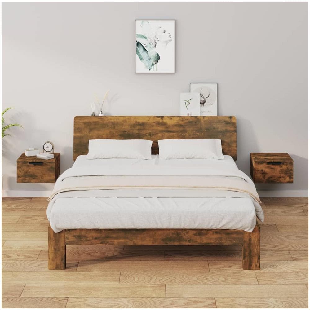 Comodini A Muro 2 Pz Rovere Fumo 34x30x20 Cm - Foto 1