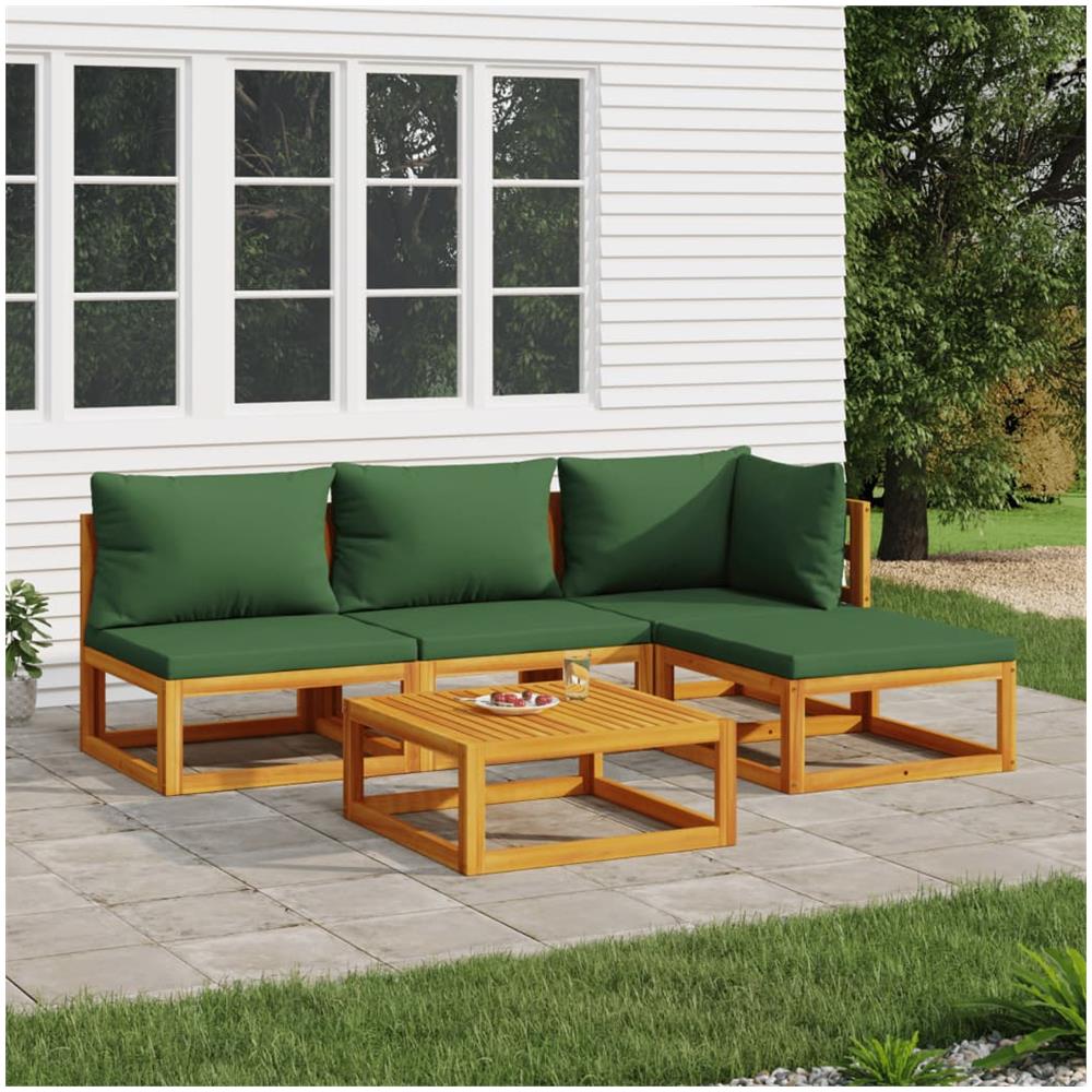 Set Salotto da Giardino 5pz con Cuscini Verdi Legno Massello - Foto 1