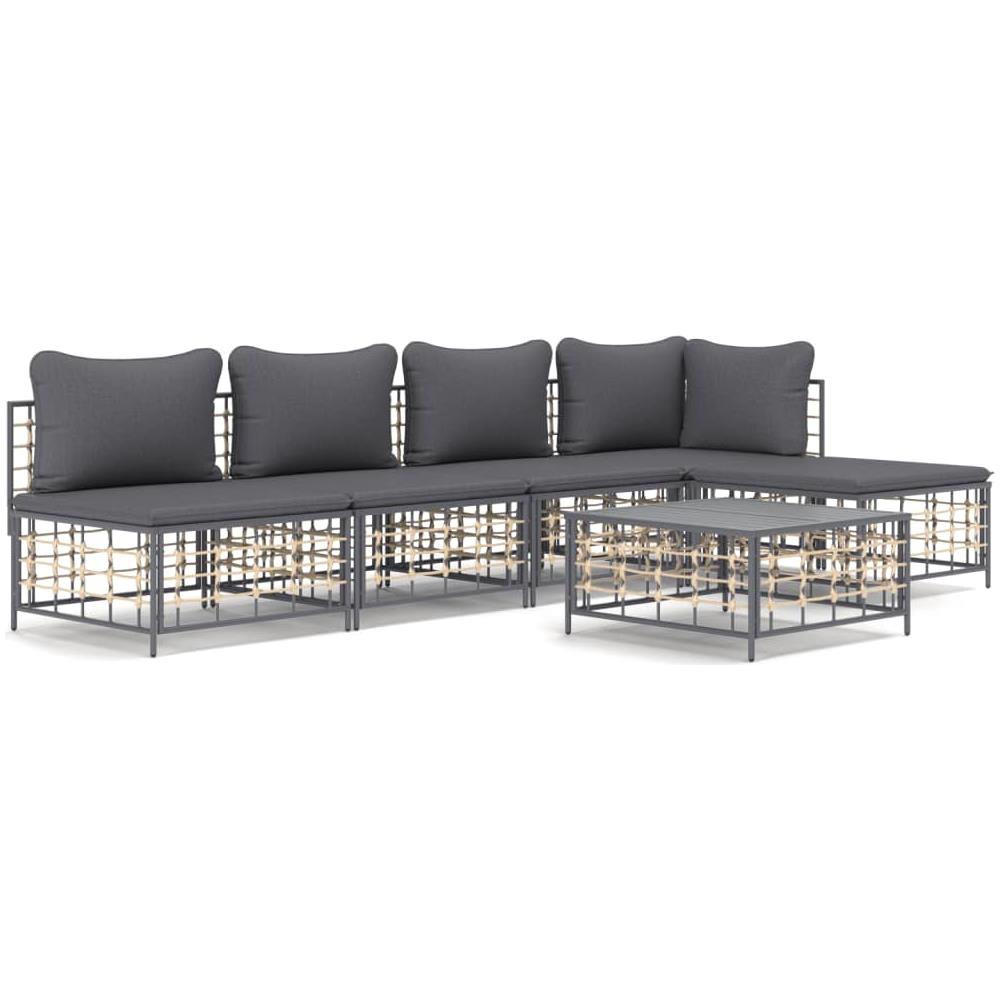 Set Divani da Giardino 6 pz con Cuscini Antracite in Polyrattan - Foto 1