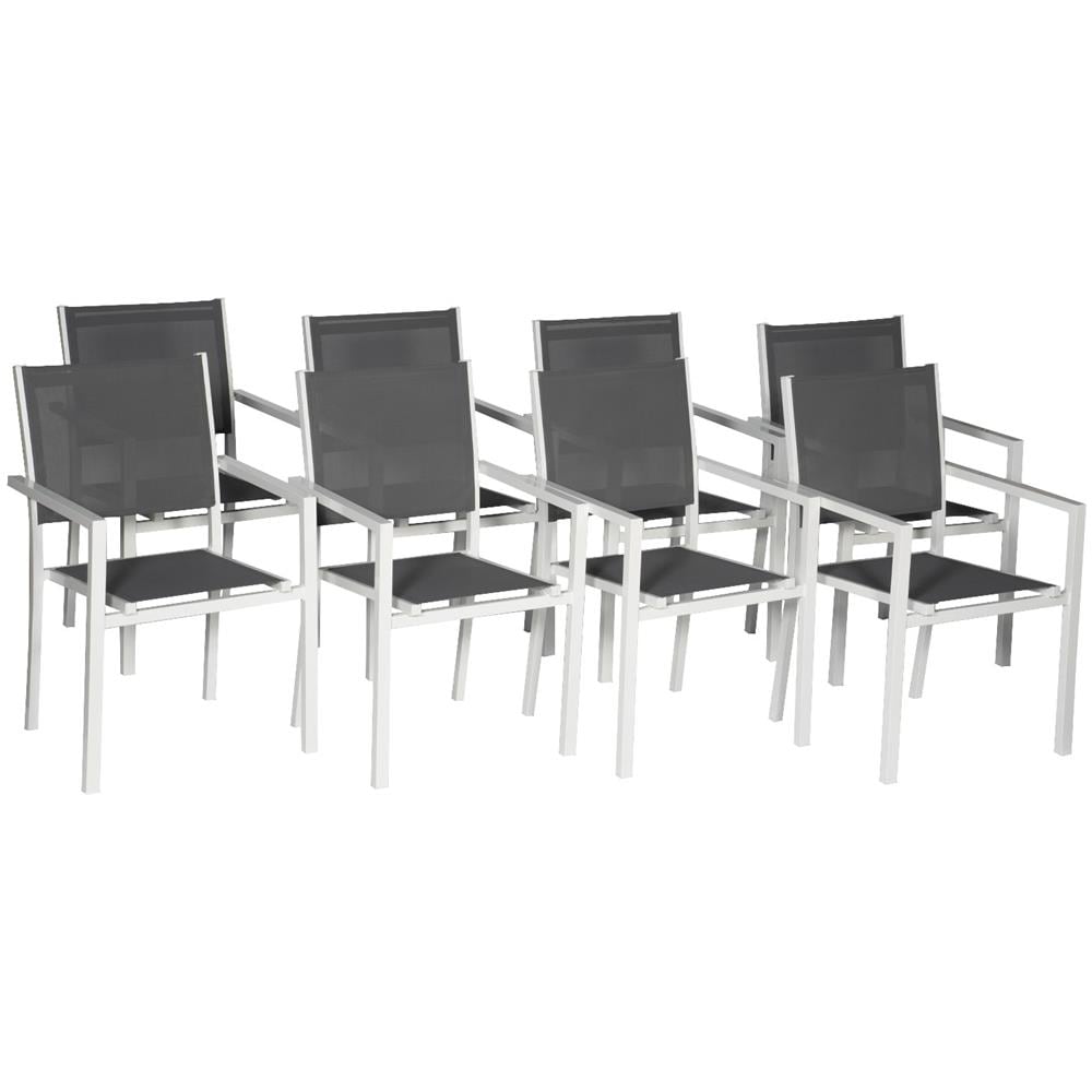 Happy Garden Set 8 Sedie Giardino Alluminio Bianco – Imbottite In Textilene Grigio, Antiruggine, Portata 120kg - 4