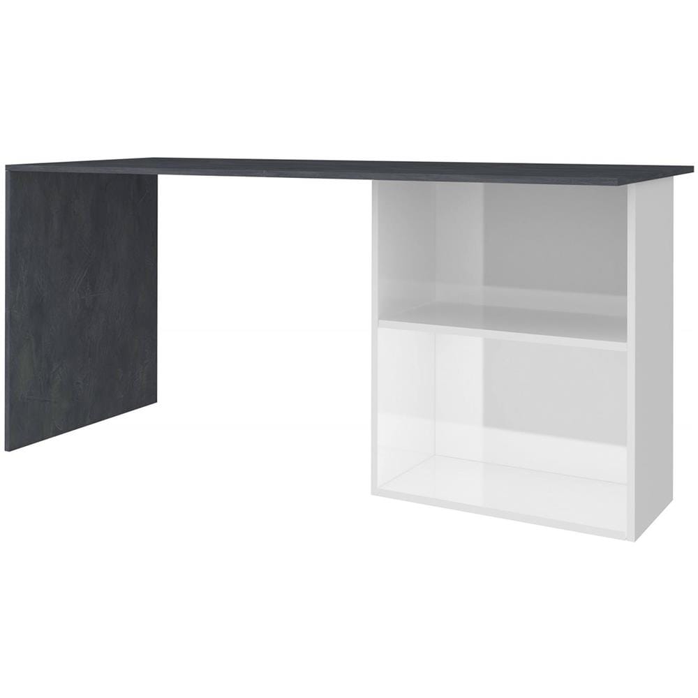 Scrivania Raimondo, Scrittoio Lineare Porta Pc, Tavolo Multiuso Per Ufficio, Scrivania Salvaspazio, 100% Made In Italy, Cm 110x50h75, Bianco Lucido E Ardesia - Foto 2