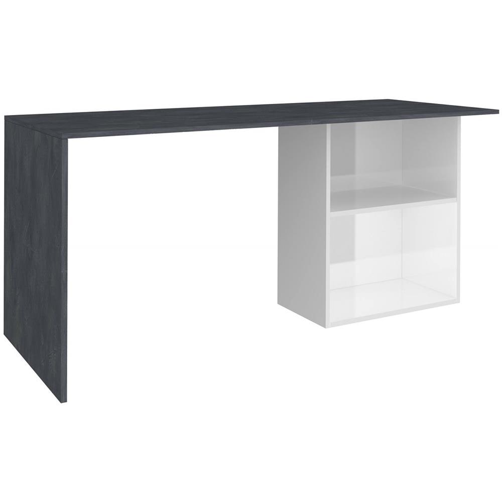Scrivania Raimondo, Scrittoio Lineare Porta Pc, Tavolo Multiuso Per Ufficio, Scrivania Salvaspazio, 100% Made In Italy, Cm 110x50h75, Bianco Lucido E Ardesia - Foto 4