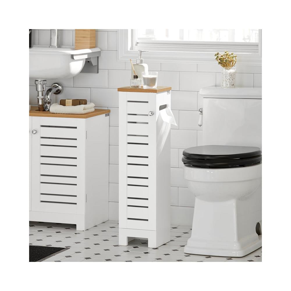 Porta Carta Igienica Colonnina Da Bagno Mobiletto Mobile Bagno Bianco-naturale 20x18x75cm Bzr85-w - Foto 5