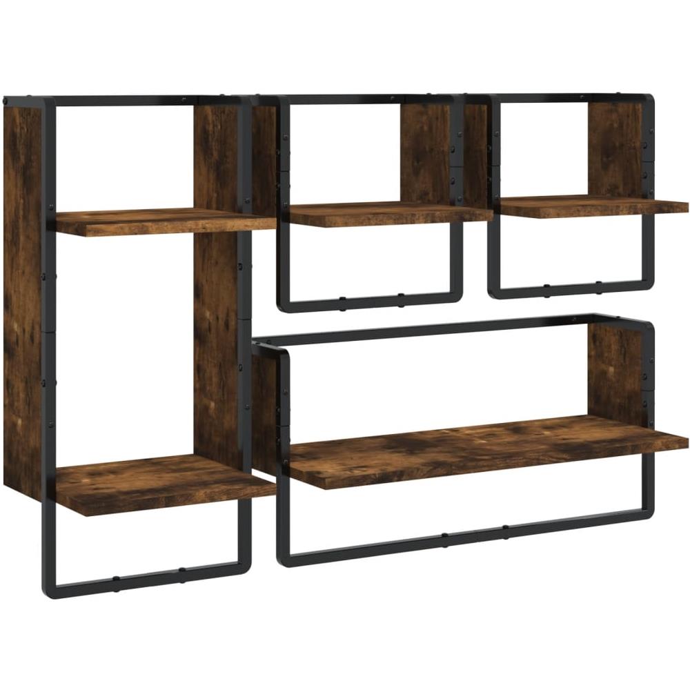 Set Mensole Parete Con Aste 4pz Rovere Fumo Legno Multistrato - Foto 2