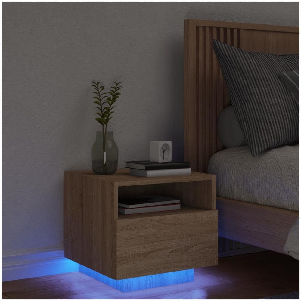 Comodino Con Luci Led Rovere Sonoma 40x39x37 Cm - Foto 1