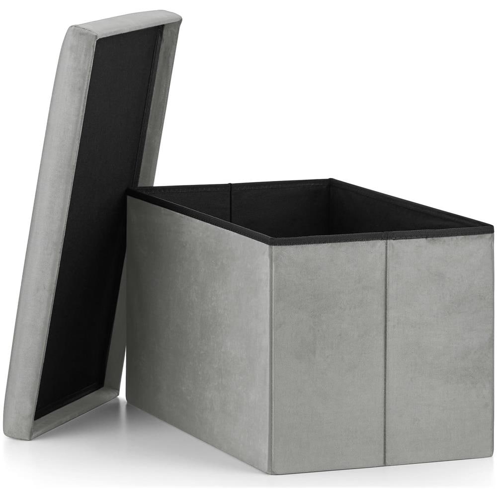 Pouf pieghevole VALORA con contenitore - Seduta moderna in velluto grigio XL 60x38x38cm - Foto 2