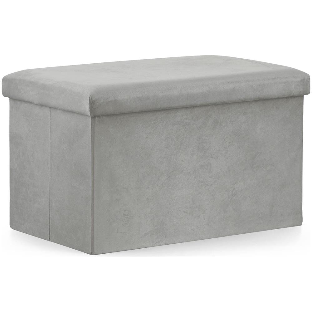 Pouf pieghevole VALORA con contenitore - Seduta moderna in velluto grigio XL 60x38x38cm - Foto 1