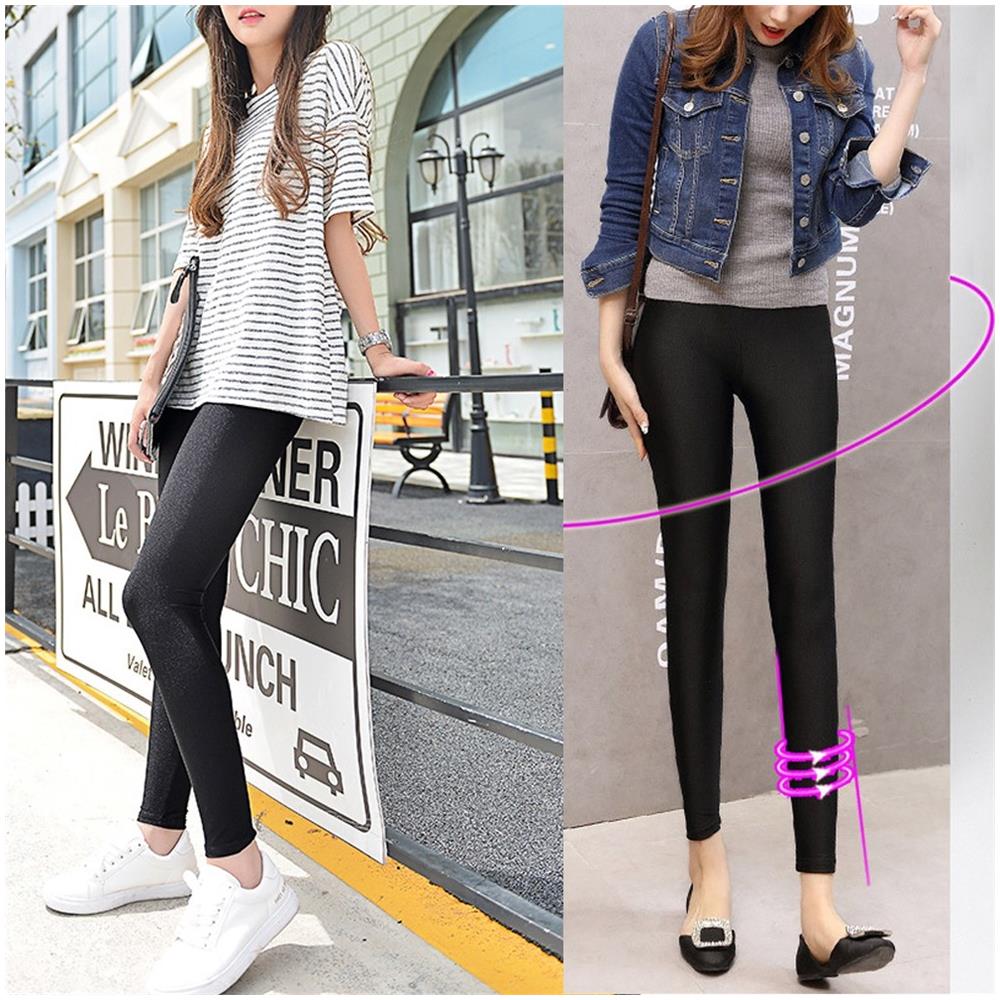 3x Leggings Mod. kz-156 Da Donna Comodi Eleganti Leggermente Lucidi Colore Nero - L-xl - Foto 1