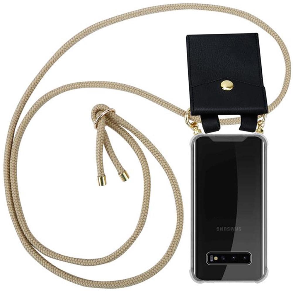 Custodia Collana Per Samsung Galaxy S10 In Marrone Brillante Case A Tracolla - Cover Laccio Per Il Collo In Silicone Trasparente Con Cordino E Borsello Rimovibile - Foto 1