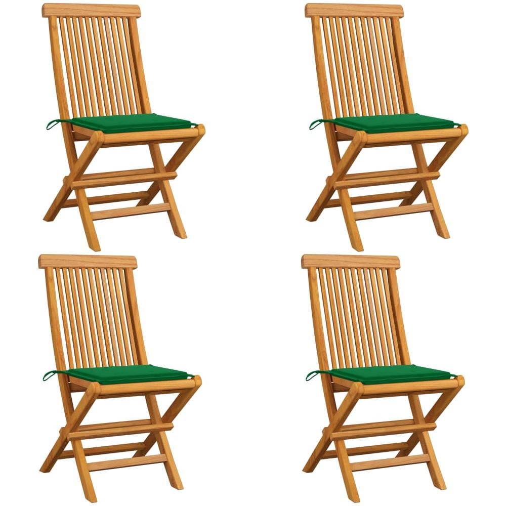 Sedie Da Giardino Con Cuscini Verdi 4 Pz Massello Di Teak - Foto 1