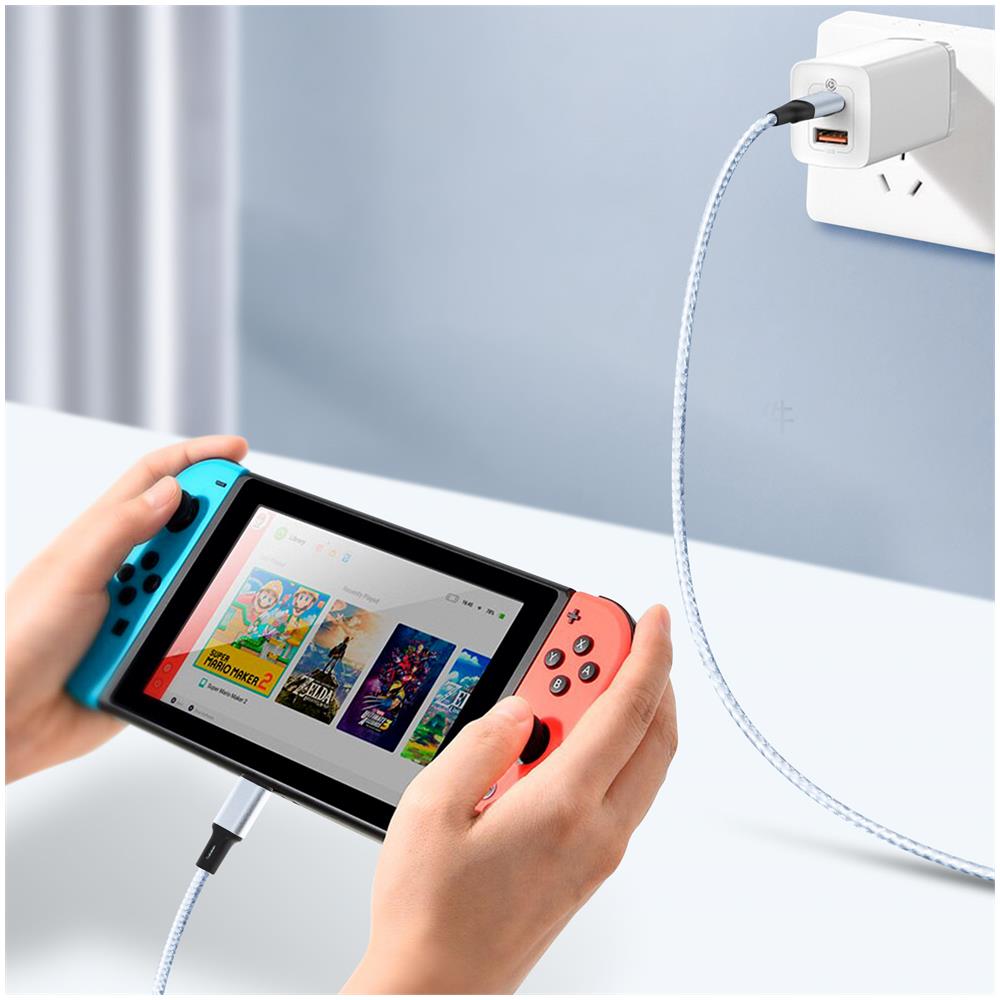 Cavo 3 In 1 Usb A Usb-c Micro-usb E Lightning Fast Charge 1.2m Nylon Intrecciato - Foto 2