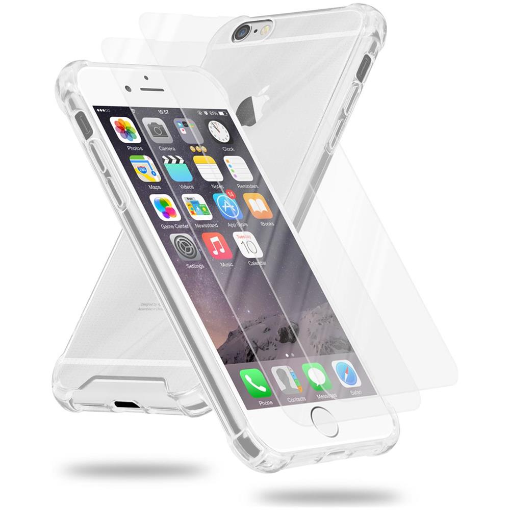 Cadorabo Custodia E 2x Vetro Di Protezione Temperato Compatibile Con Apple Iphone 6 / 6s In Transparente - Coperchio Protettivo Ibrido Con Bordo In Silicone Tpu E Retro In Vetro Acrilico - Foto 1
