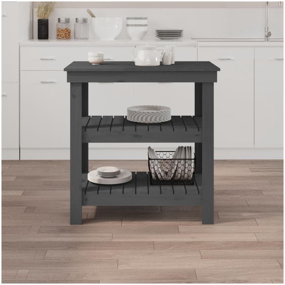 Banco da Lavoro Grigio 78,5x50x80 cm in Legno Massello di Pino - Foto 3