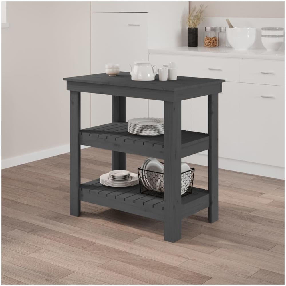 Banco da Lavoro Grigio 78,5x50x80 cm in Legno Massello di Pino - Foto 1